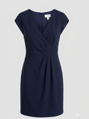 J. Crew Dark Navy Satin Pleated Faux-Wrap Sheath Dress Size 10